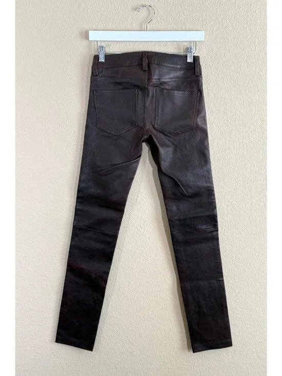 Zadig & Voltaire Women's Phlame Sheep Leather Pants Skinny Fit Chocolate Brown - Picture 4 of 8